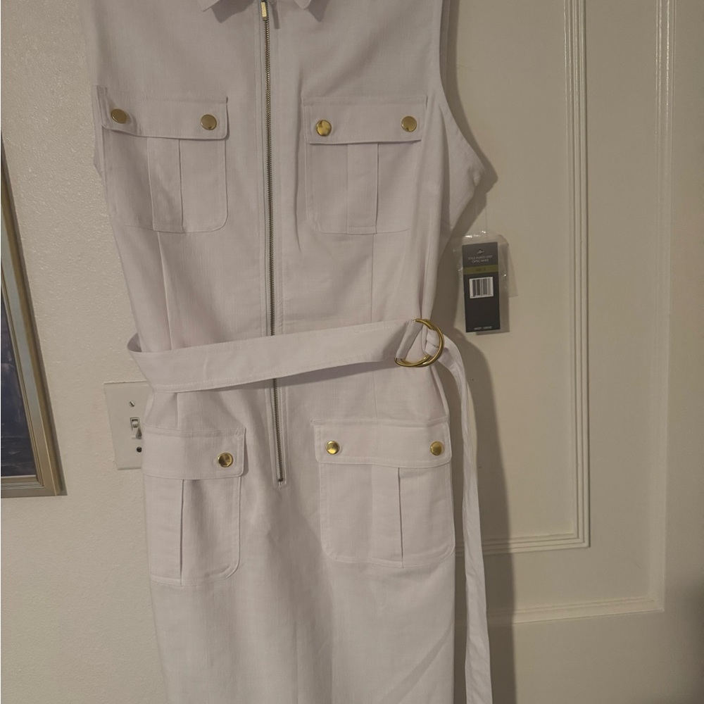 White Sleeveless Dress with Gold Accents
